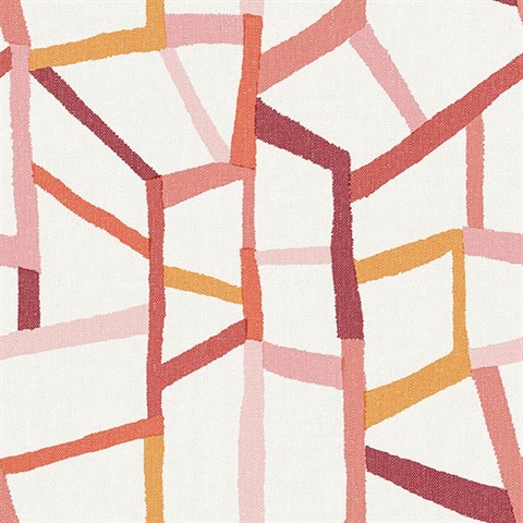 Tate Pink Retro Geometric on Linen Background Wallpaper