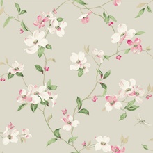 Taupe Acrylic Texture Dogwood Floral & Leaf Wallpaper