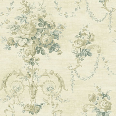 Taupe Architectural Floral Scroll