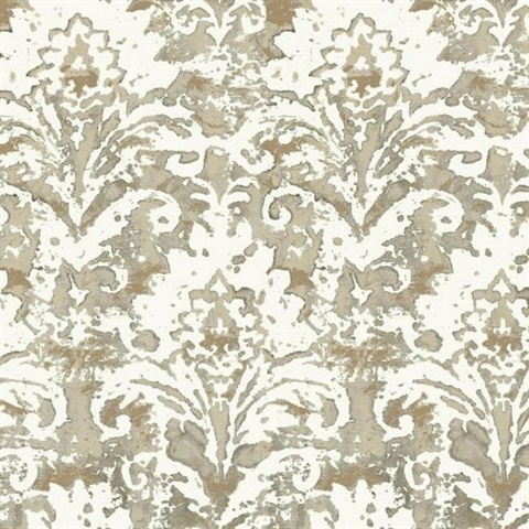 Taupe Batik Damask Wallpaper