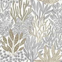 Taupe &amp; Black Coral Leaves Wallpaper