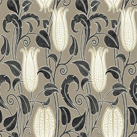 Taupe Canterbury Floral Bells Wallpaper