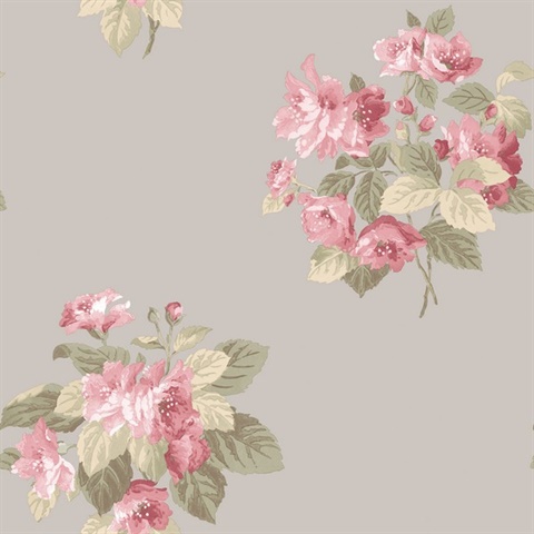 Taupe Classic Large Floral Bouquet Wallpaper