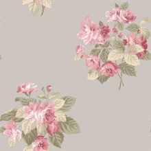 Taupe Classic Large Floral Bouquet Wallpaper