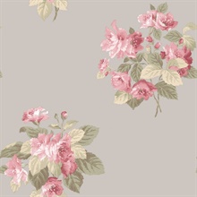 Taupe Classic Large Floral Bouquet Wallpaper