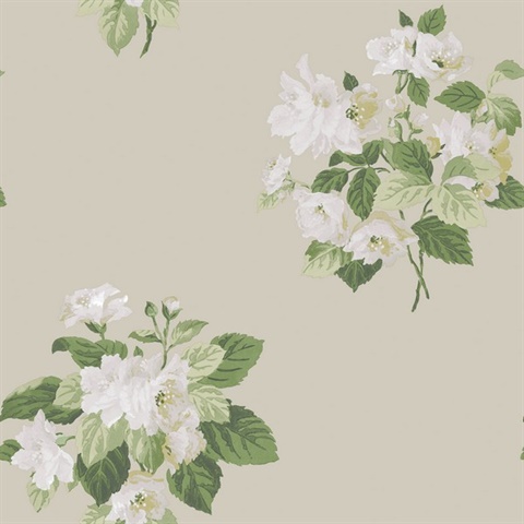 Taupe Classic Large Floral Bouquet Wallpaper