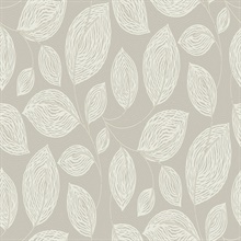 Taupe Contoured Textured Sketch Leaves Wallpaper