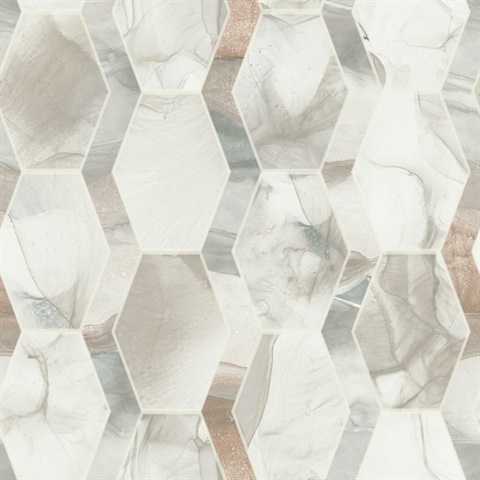 Taupe Earthbound Marble Watercolor Hexagon Geo Wallpaper