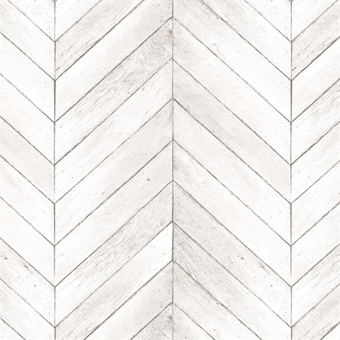 Off White Faux Wood Vertical Chevron Wallpaper