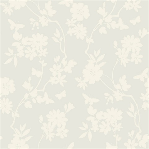 Taupe Flutter Vine Textured Floral & Butterfly Wallpaper