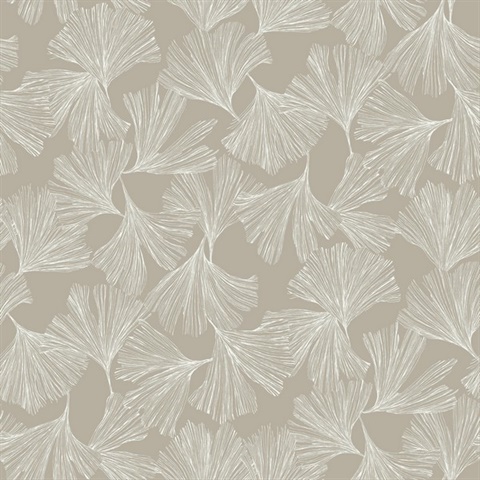 Taupe Ginkgo Toss Modern Leaf Wallpaper