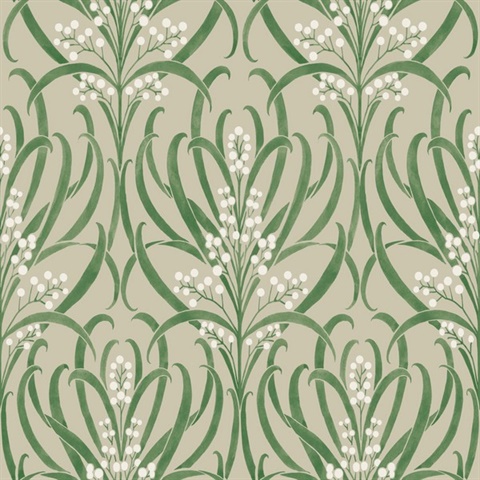 Taupe & Green Calluna Leaf Wallpaper