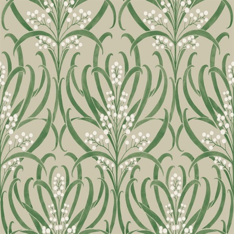 Taupe & Green Calluna Leaf Wallpaper
