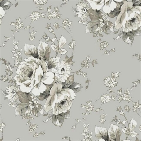 Taupe & Grey Heritage Rose Floral Wallpaper
