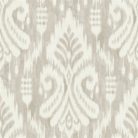 Taupe Hawthorne Ikat Weathered Damask Wallpaper