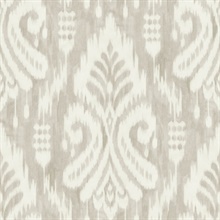 Taupe Hawthorne Ikat Weathered Damask Wallpaper