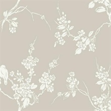 Taupe Imperial Floral Blossoms Branch Prepasted Wallpaper