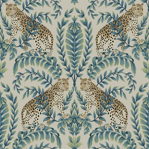 Taupe Jungle Leopard & Leaf Wallpaper