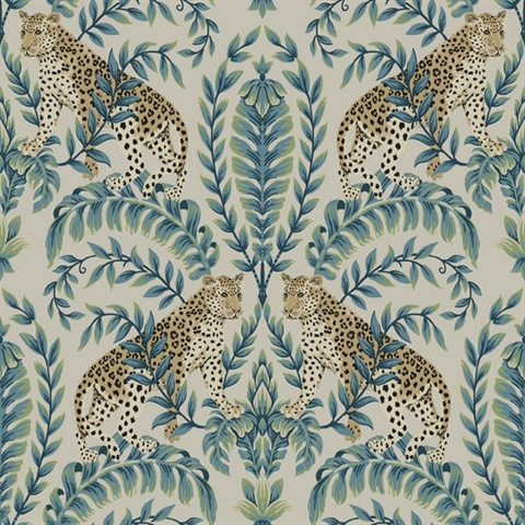 Taupe Jungle Leopard & Leaf Wallpaper