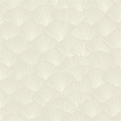 Taupe Luminous Ginkgo Leaf Art Deco Wallpaper