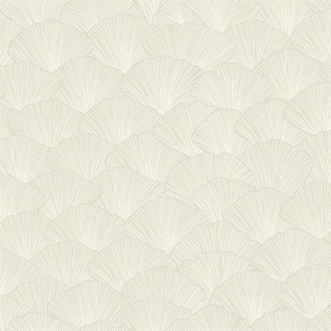 Taupe Luminous Ginkgo Leaf Art Deco Wallpaper