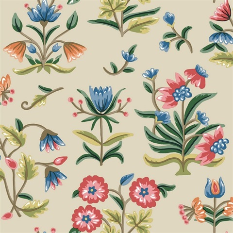 Taupe & Multi Heirloom Floral Peel & Stick Wallpaper
