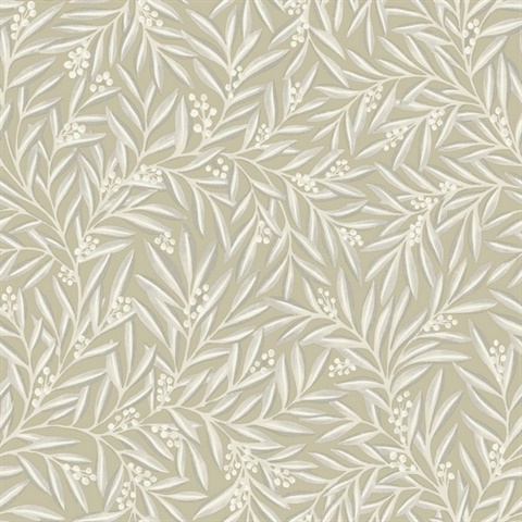 Taupe & Neutral Rowan Leaf Wallpaper