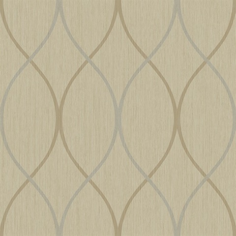 Taupe Ogee Lines On Textured Lines Wallpaper