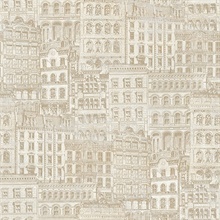 Taupe Old Boston City Houses Wallpaper
