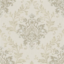 Taupe Ornamental Distressed Textured Large Damask Wallpaper
