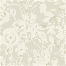 Taupe Painterly Brushstroke Floral Wallpaper
