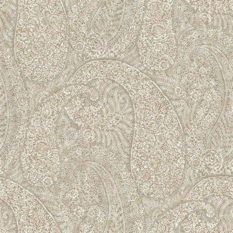 Taupe & Pink Kashmir Dreams Indian Paisley Wallpaper