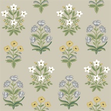 Taupe & Purple Mughal Rose Floral Block Print Wallpaper
