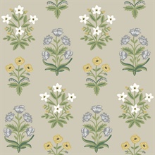 Taupe &amp; Purple Mughal Rose Floral Block Print Wallpaper