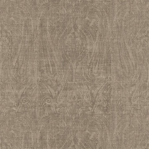Taupe Russel Distressed Damask Wallaper