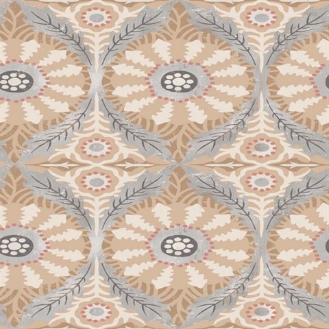 Taupe Savarin Bohemain Damask Wallpaper