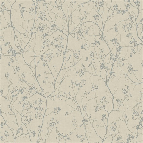Taupe & Silver Luminous Tree Branch Wallpaper