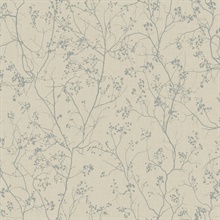 Taupe &amp; Silver Luminous Tree Branch Wallpaper