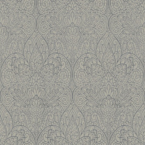 Taupe & Silver Metallic Foil Paradise Floral Wallpaper