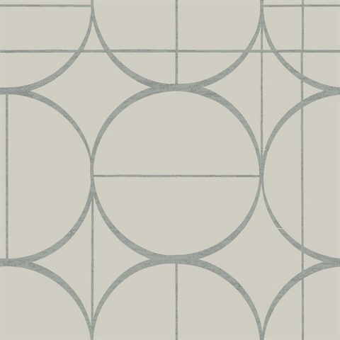 Taupe & Silver Sun Art Deco Circles Wallpaper