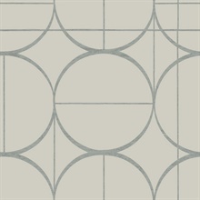 Taupe &amp; Silver Sun Art Deco Circles Wallpaper