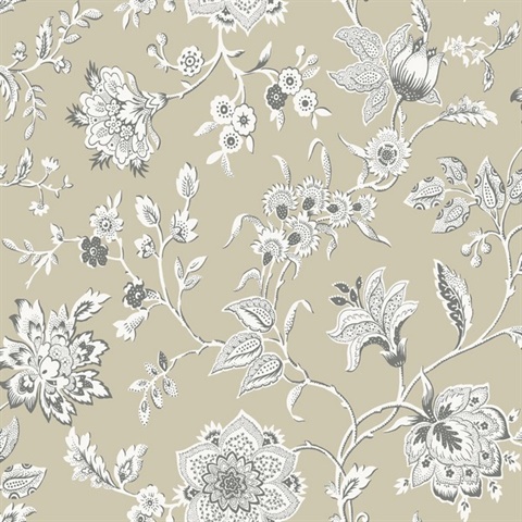 Taupe Sutton Floral Branch Wallpaper