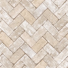 Taupe Textured Faux Herringbone Brick Wallpaper