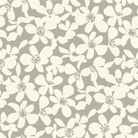 Taupe Textured Wildflower Free Spirit Wallpaper