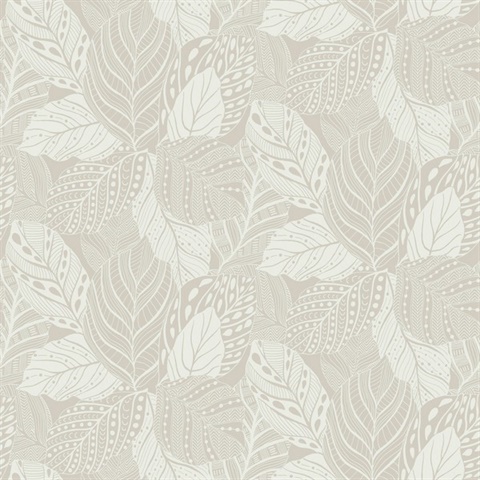 Taupe Vinca Leaf Wallpaper