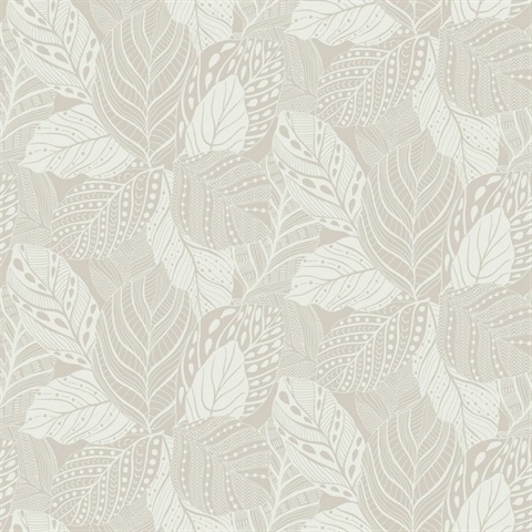 Taupe Vinca Leaf Wallpaper