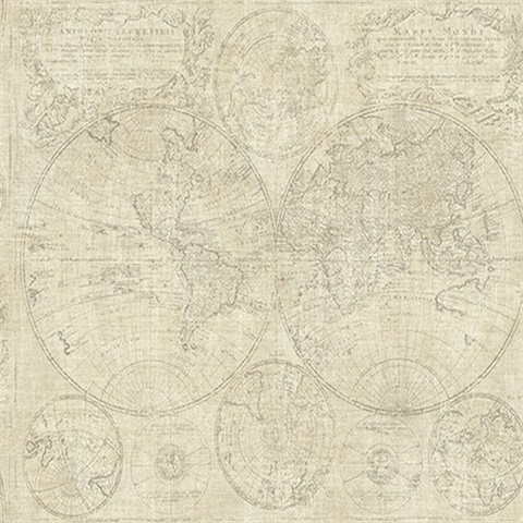 Taupe Vintage World Map Wallpaper