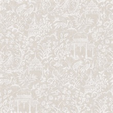 Taupe Weathered Garden Tiger & Crane Toile Wallpaper