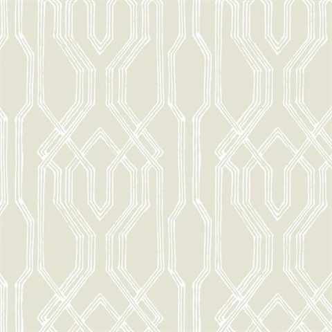 Taupe & White Oriental Lattice Wallpaper