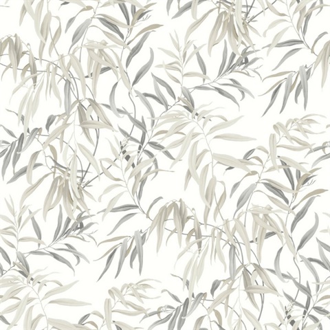 Taupe Willow Leaf Wallpaper